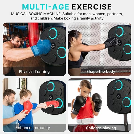 Person training with music boxing machine and gloves