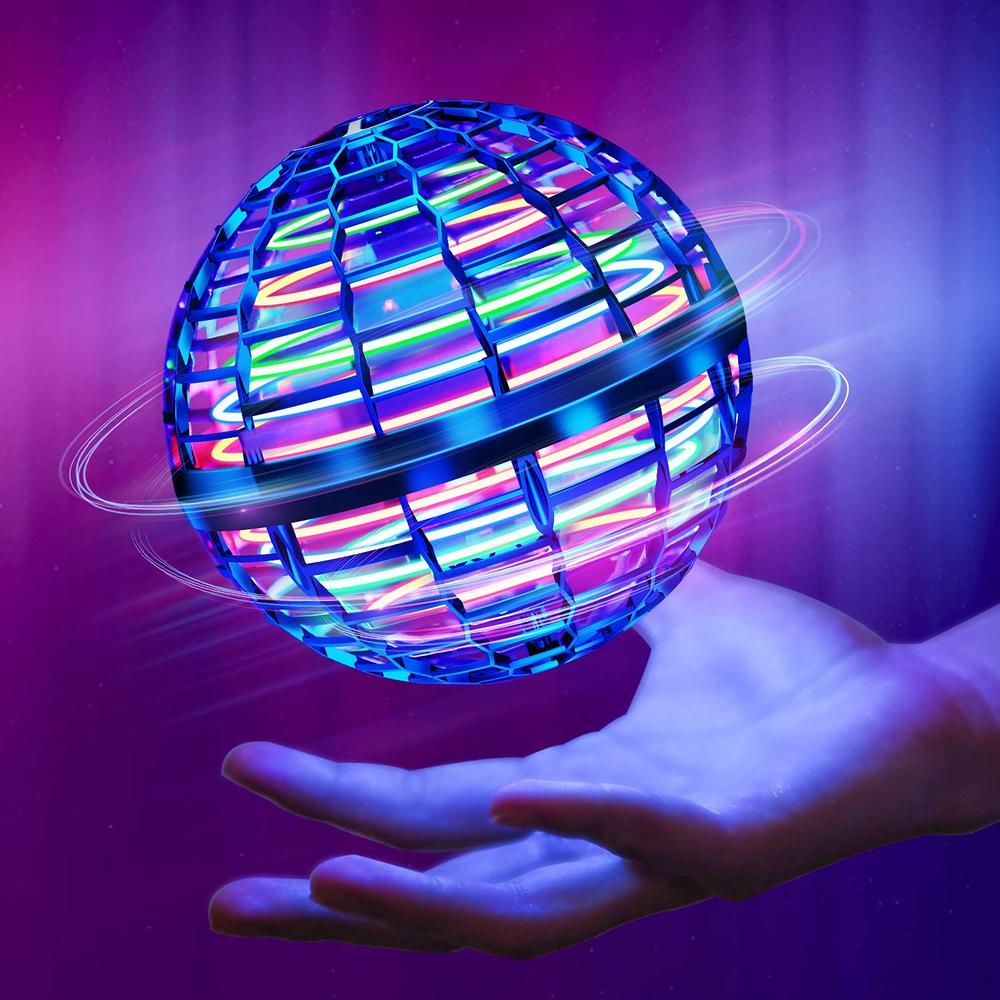 Flying orb hover ball spinner toy in blue
