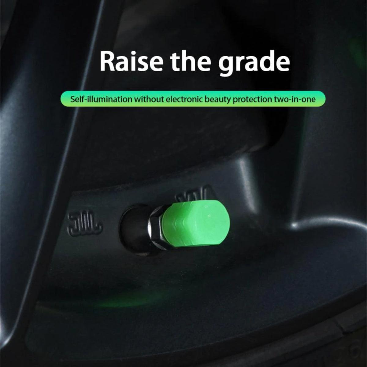 Car Luminous Tire Valve Caps on wheel