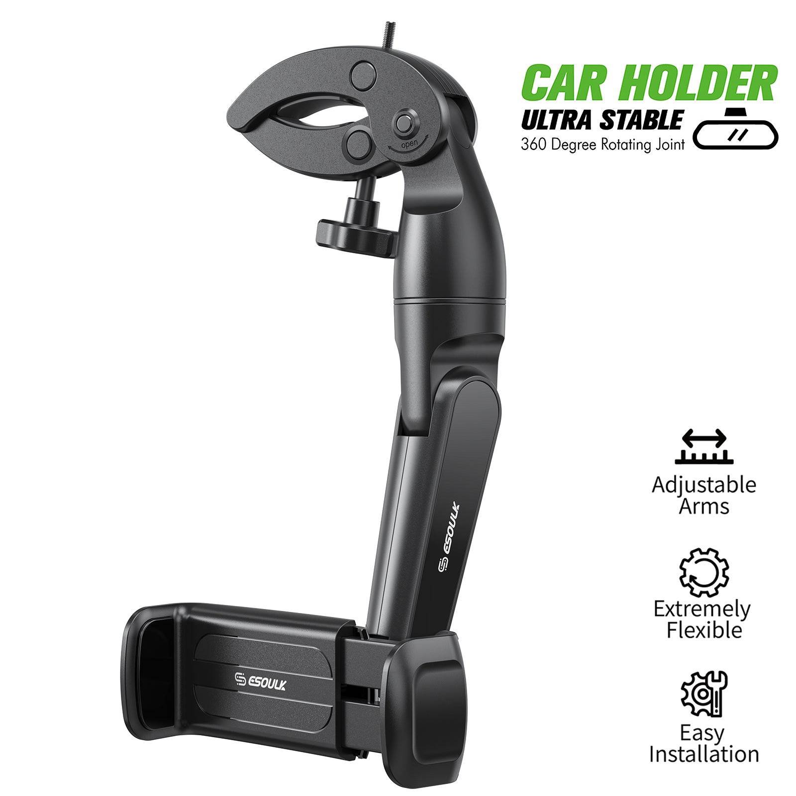 Car rearview mirror phone mount holder with rotating clip