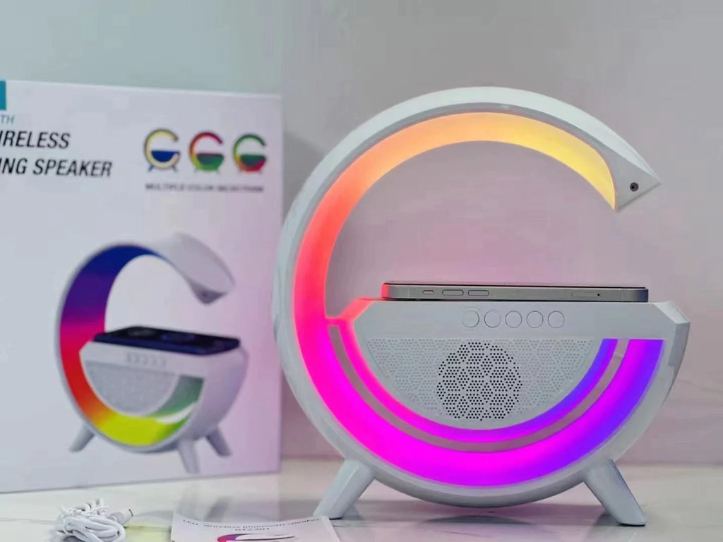 LED Wireless Charger Speaker in use